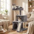 34" Cat Tree with Dual Condos, Scratching Post & Perch