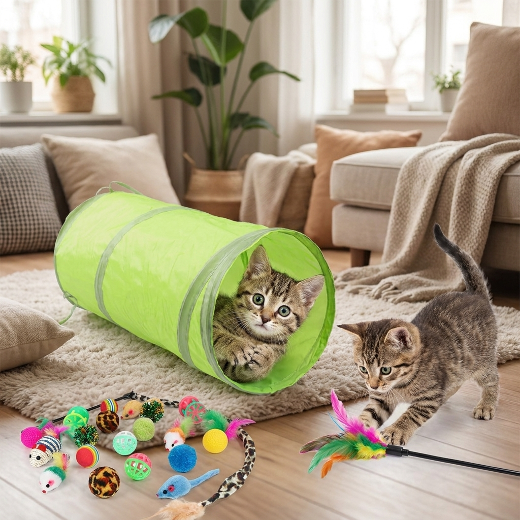 21-Piece Cat Toy Bundle | Ultimate Variety Pack with Tunnel & Wand