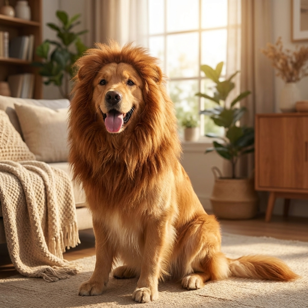 Dog Lion Mane Costume | Realistic Wig for Medium & Large Dogs